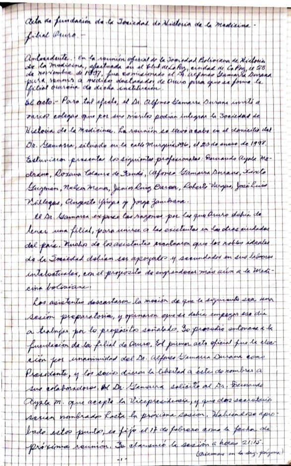 Documento histórico del acta de fundación de la Academia